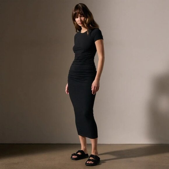 Standard James Perse Ruched T-Shirt Dress in Black - Picture 2 of 6
